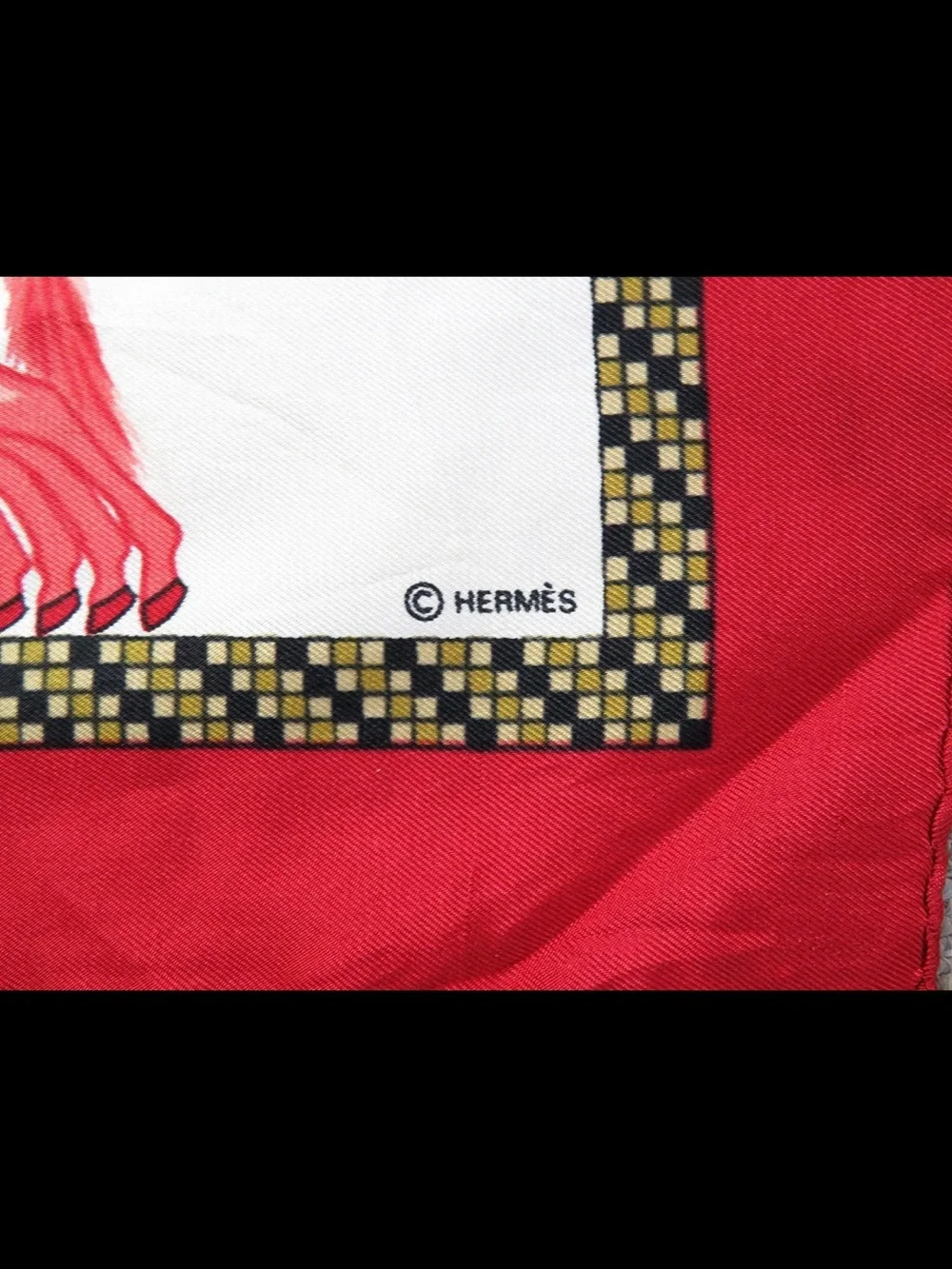 Hermes White Red and Gold Horse Harness Silk Scarf